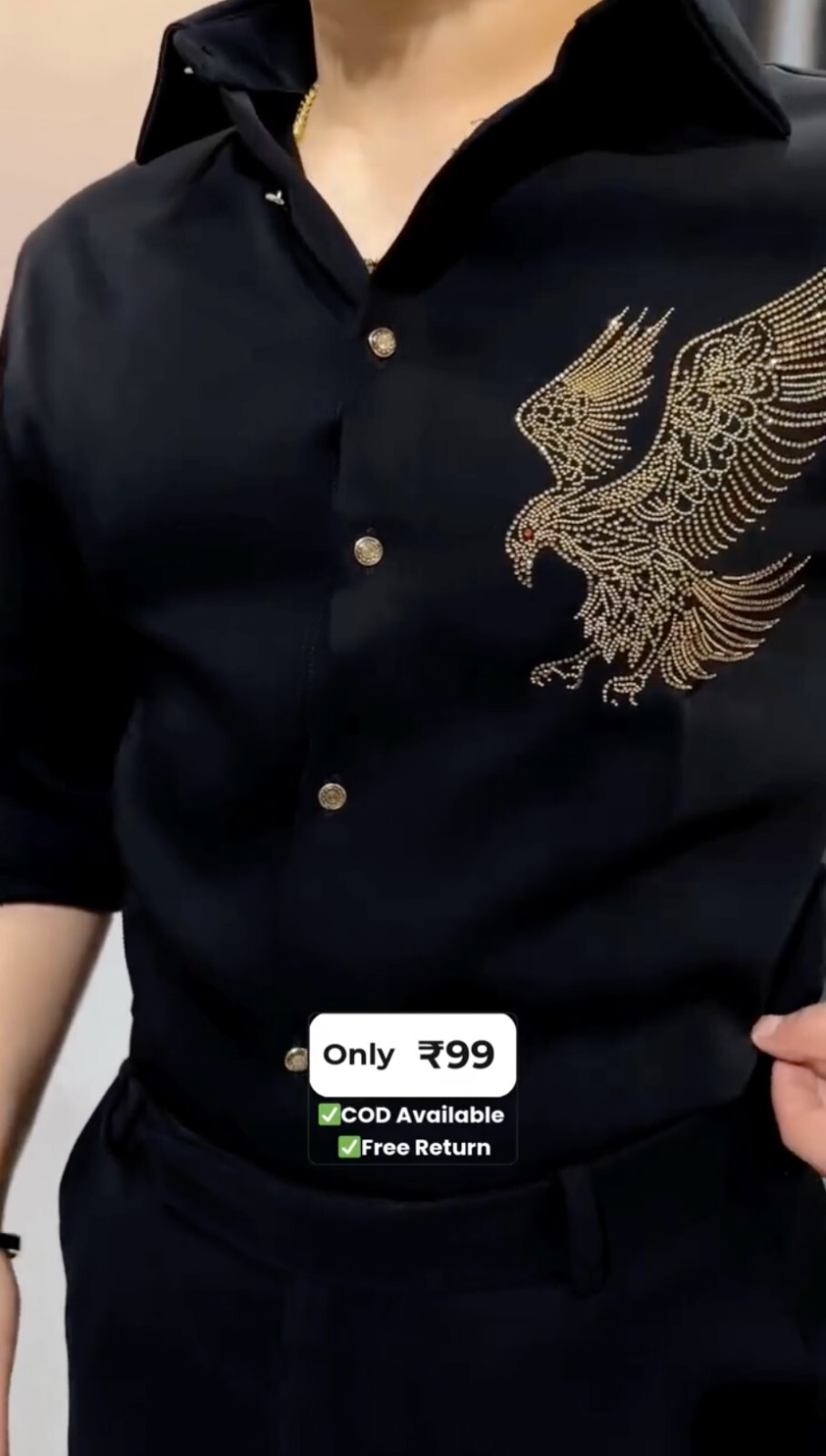 Men's Black Eagle Studded Shirt