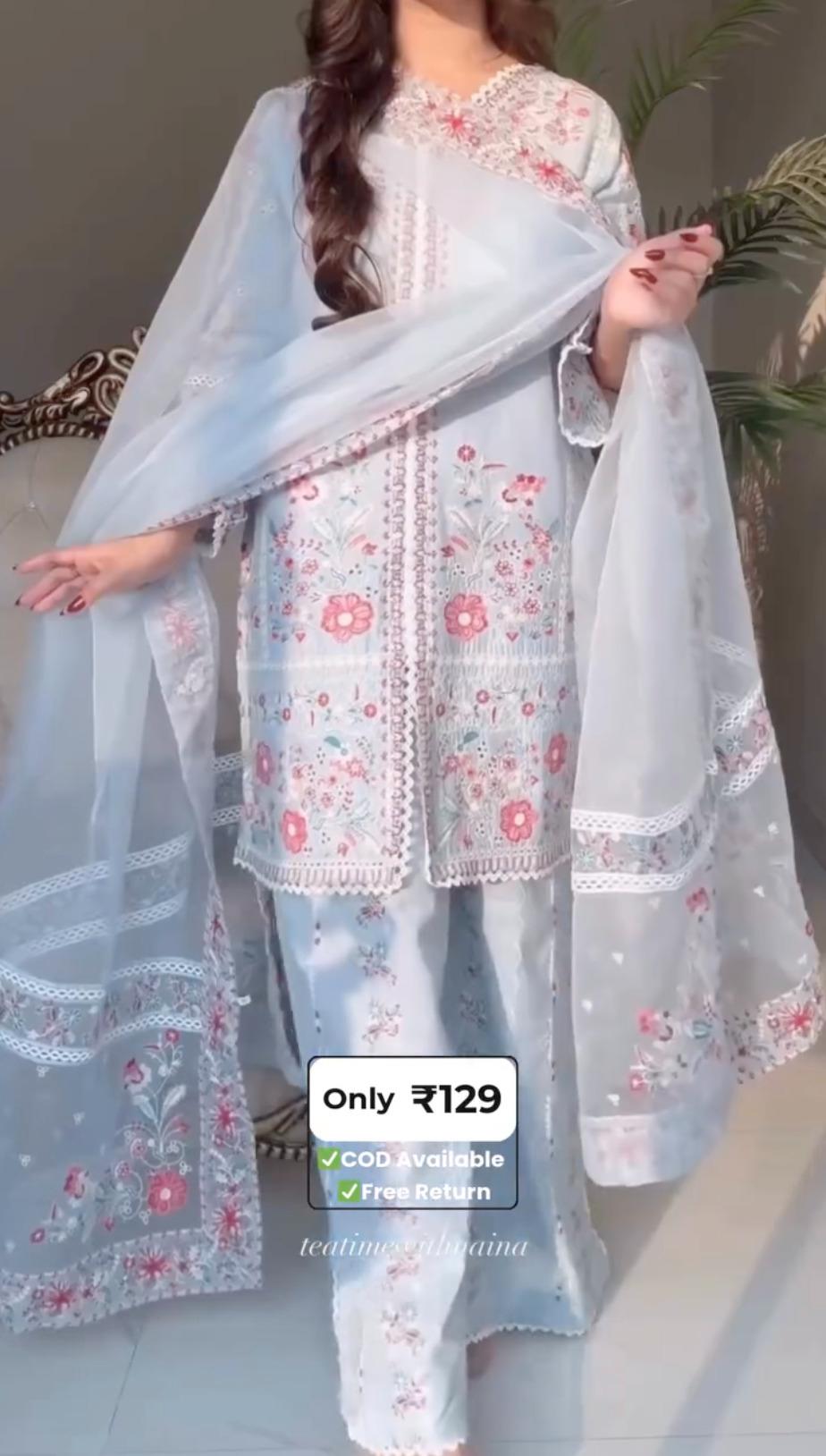 Light Blue Embroidered Suit Set